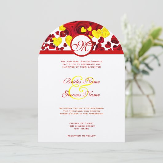 Gele en rode Rozen Weddenschap Kaart (Staand voorkant)