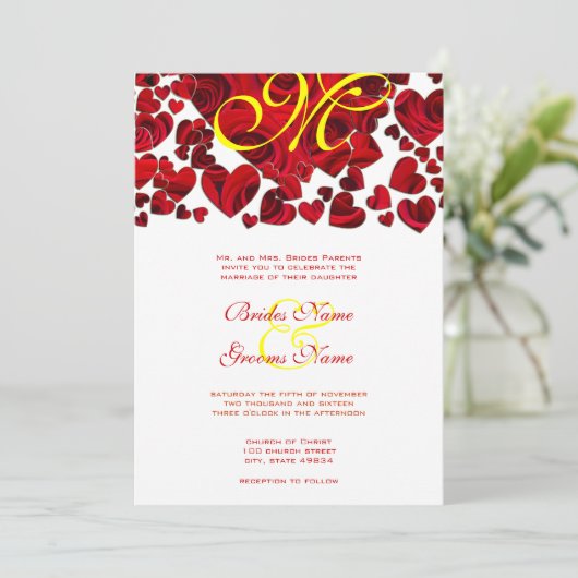 Gele en rode Rozen Weddenschap Kaart (Staand voorkant)