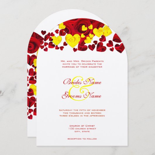 Gele en rode Rozen Weddenschap Kaart (Voorkant / Achterkant)