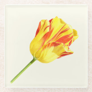Gele en rode tulp glazen onderzetter