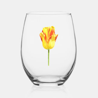 Gele en rode tulp wijnglas zonder voet