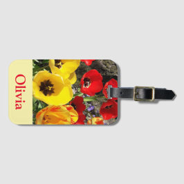 Gele en rode tulpen bagagelabel