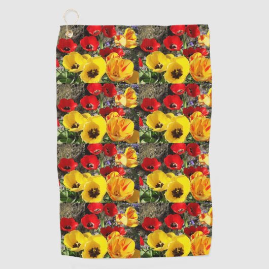 Gele en rode tulpen golfhanddoek (Voorkant)