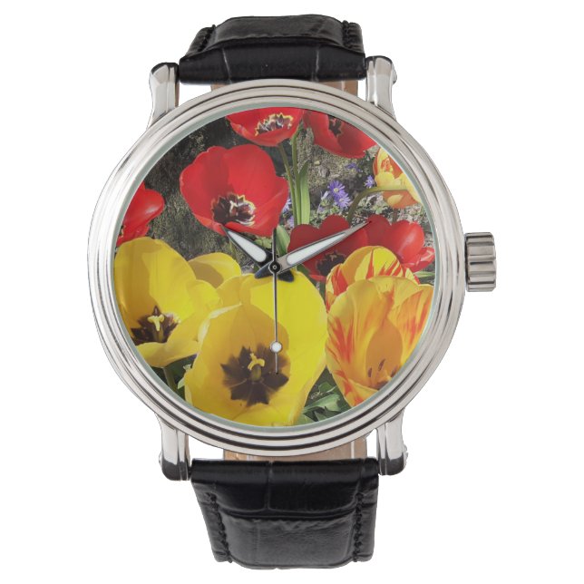 Gele en rode tulpen horloge (Voorkant)