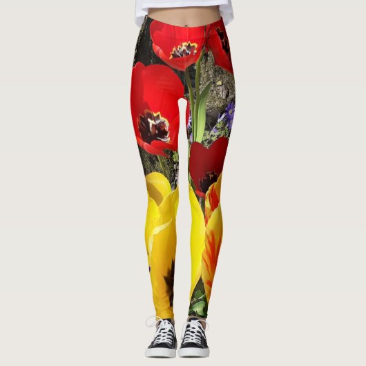 Gele en rode tulpen leggings (Voorkant)