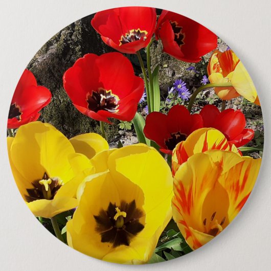 Gele en rode tulpen ronde button 6,0 cm (Voorkant)