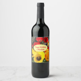 Gele en rode Tulpen van afgelopen dag Wijn Etiket