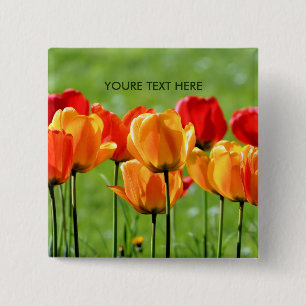 Gele En Rode Tulpen Vierkante Button 5,1 Cm