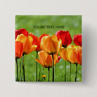 Gele En Rode Tulpen Vierkante Button 5,1 Cm