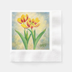 Gele en Rode Tulpenspecifiek Bedrukt Servet