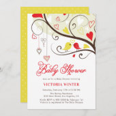 Gele en rode vogels en hartsnaren Baby shower Kaart (Voorkant / Achterkant)