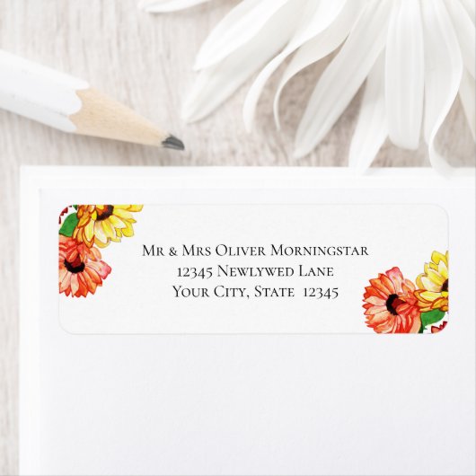 Gele en rode Waterverf bloemen Etiket (Insitu)