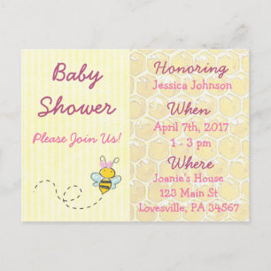 Gele en Roze Bumblebee Baby shower Uitnodiging Briefkaart