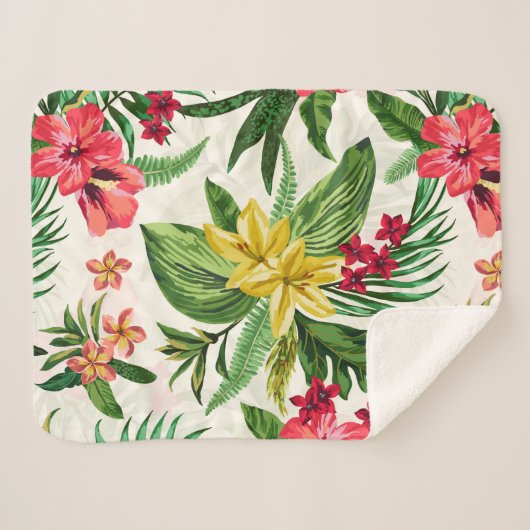 Gele en roze hibiscus sherpa deken (Voorkant (horizontaal))