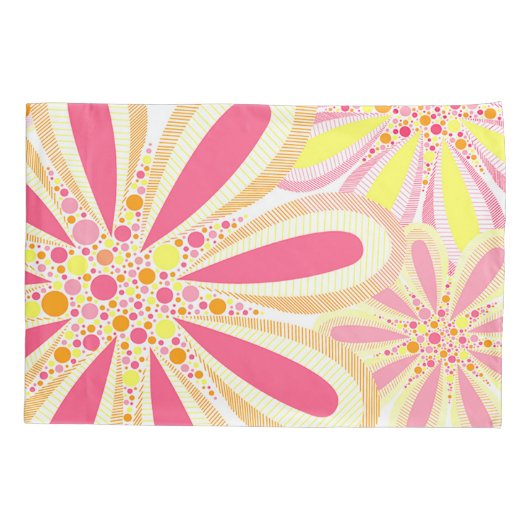 Gele en roze lente bloemen kussensloop (Achterkant)