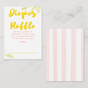 Gele en roze luierraffle baby shower tickets informatiekaartje