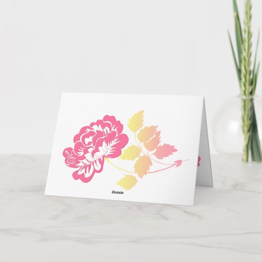 Gele en roze pioen op witte bedankkaart (Achterkant)