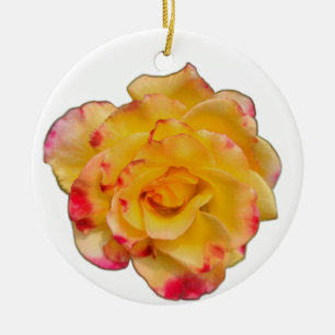 Gele en Roze Roos Keramisch Ornament