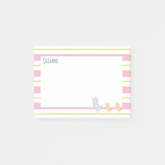 Gele en roze strepen met vogels post-it® notes (Voorkant)