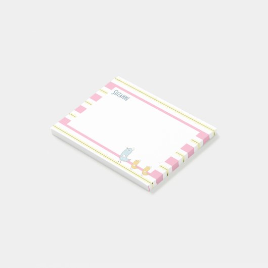 Gele en roze strepen met vogels post-it® notes (Schuin)