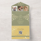Gele en Sage Green bruiloft All In One Uitnodiging (Binnen)
