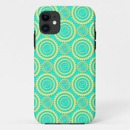 Gele en turkooizen geometrische cirkelpatroon Case-Mate iPhone case (Achterkant)