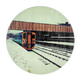 Gele en turquoise trein snijplank