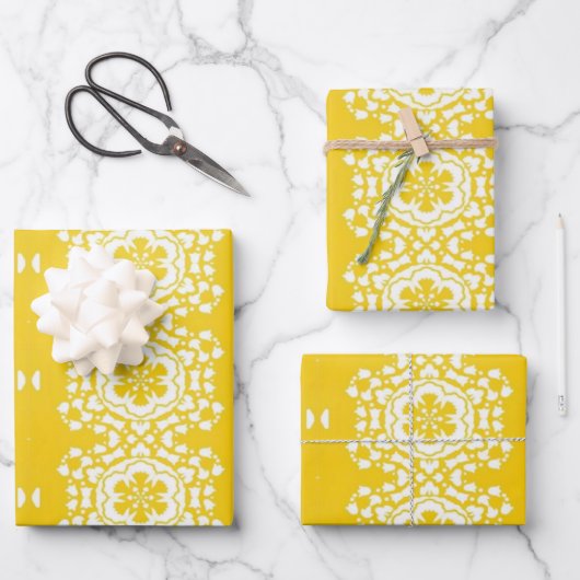 Gele en witte bloem inpakpapier vel (Voorkant)