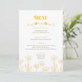 Gele en witte bloemen bruiloft menu (Staand voorkant)