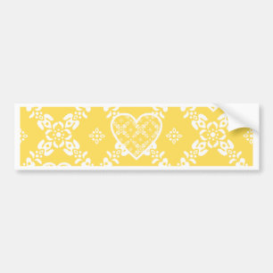 Gele en witte bloemen en harten die aanpasbaar zij bumpersticker