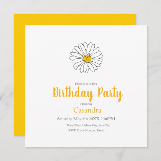 Gele en Witte Daisy Invitation Kaart (Voorkant / Achterkant)