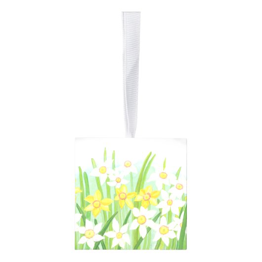 Gele en witte deviezen in de lente kubus ornament (Rechts)