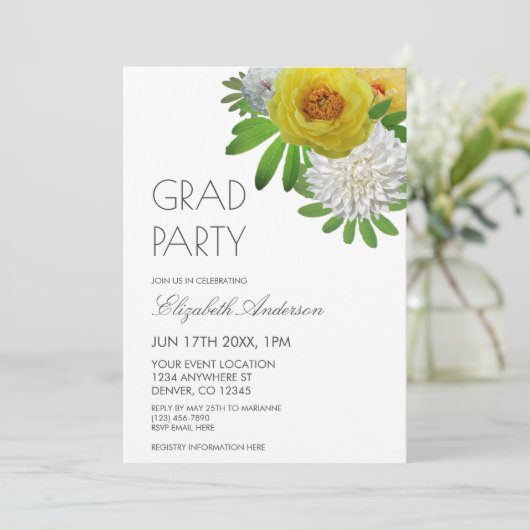 Gele en witte Floral Gradual Partij Kaart (Staand voorkant)