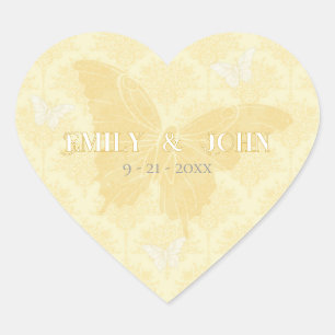 Gele en Witte Landvlinders Bruiloft Hart Sticker