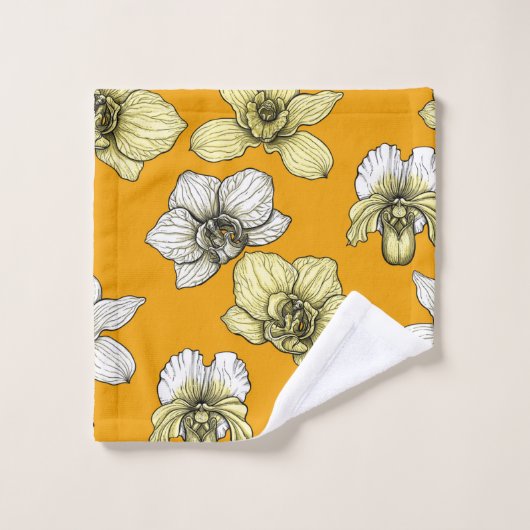 Gele en witte orchidee bloemen bad handdoek (Wasdoekje)