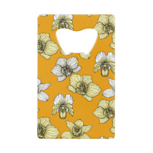 Gele en witte orchidee bloemen kredietkaart flessenopener