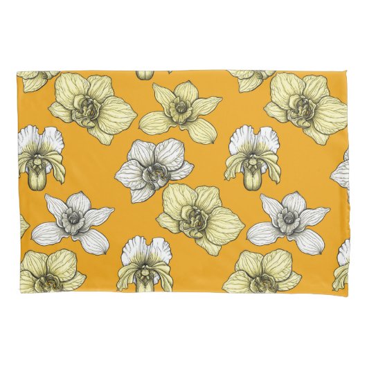 Gele en witte orchidee bloemen kussensloop (Voorkant-Links)
