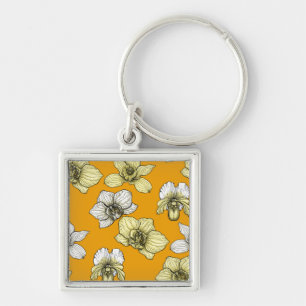 Gele en witte orchidee bloemen sleutelhanger