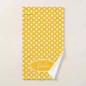 Gele en witte polka dot gepersonaliseerde handdoek (Handdoek)