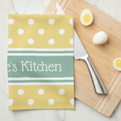 Gele en witte pooldot met blauw, gepersonaliseerd theedoek (Quarter Fold)