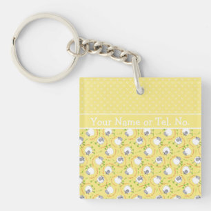 Gele en witte Sleutelhanger, komische schapen Sleutelhanger