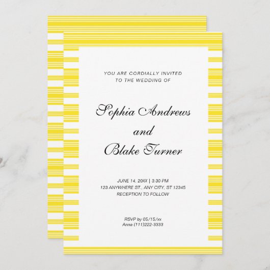 Gele en witte strepen Moderne bruiloft Kaart (Voorkant / Achterkant)