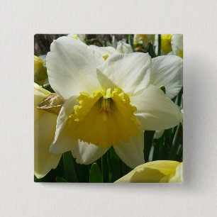 Gele en witte vetrol vierkante button 5,1 cm