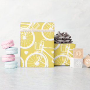 Gele en Witte Vintage Retro Fiets Cadeaupapier