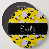 Gele en zwarte bijen ronde button 6,0 cm (Voorkant /achterkant)