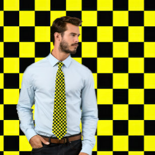 Gele en zwarte checkboard Necktie Stropdas