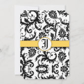 Gele en zwarte Damask zwemmen bruiloft-uitnodiging Kaart (Achterkant)