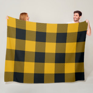 Gele en zwarte geruite vierkanten Buffalo Plaid Fleece Deken