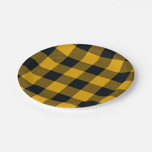 Gele en zwarte geruite vierkanten Buffalo Plaid Papieren Bordje (Gekanteld)