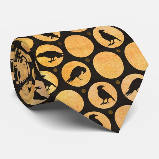 Gele en zwarte halloween Crows Ravens Full Moon Stropdas (Opgerold)